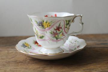 catalog photo of vintage Royal Albert bone china cup & saucer set, Canada wildflowers of the Canadian Provinces 