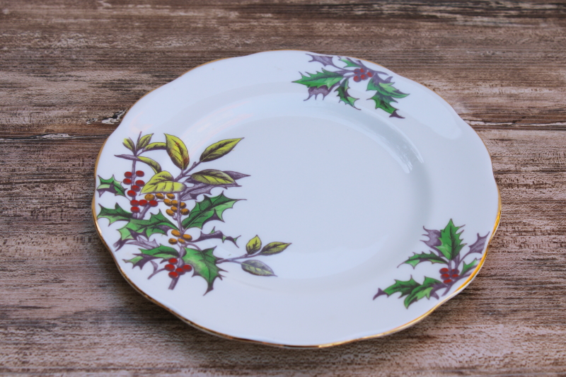 photo of vintage Royal Albert bone china plate, Christmas Holly December flower of the month #1