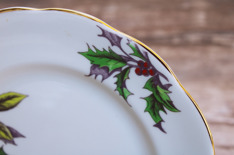 photo of vintage Royal Albert bone china plate, Christmas Holly December flower of the month #2