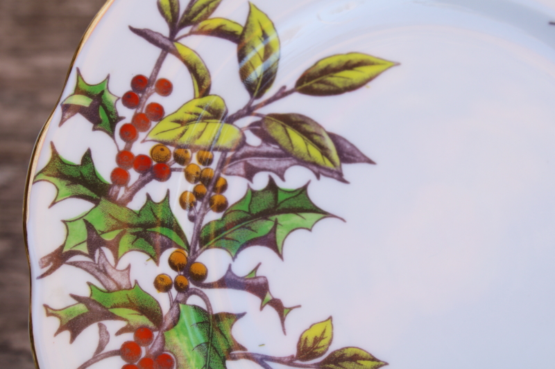 photo of vintage Royal Albert bone china plate, Christmas Holly December flower of the month #3