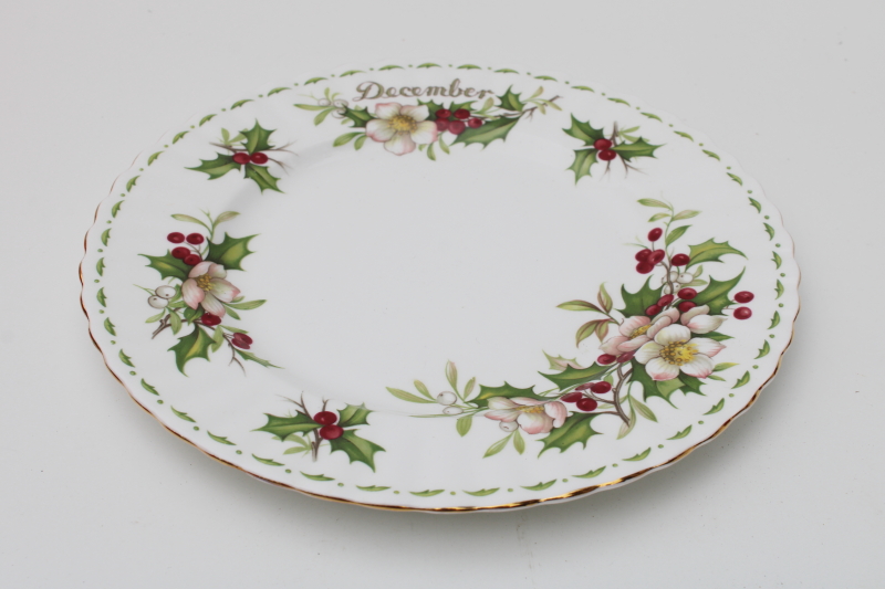 photo of vintage Royal Albert bone china plate December flower Christmas rose hellebore & holly #1