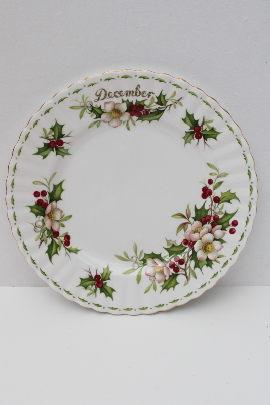 photo of vintage Royal Albert bone china plate December flower Christmas rose hellebore & holly #2