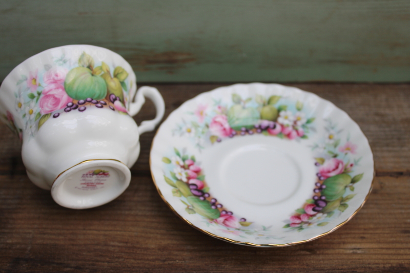 photo of vintage Royal Albert bone china tea cup & saucer set, Somerset Country Fayre fruit pattern  #2