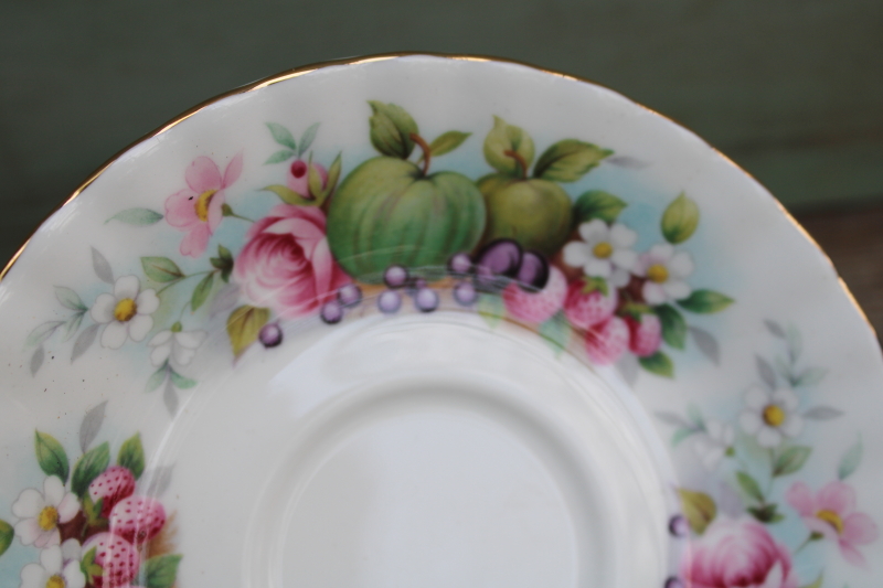photo of vintage Royal Albert bone china tea cup & saucer set, Somerset Country Fayre fruit pattern  #3