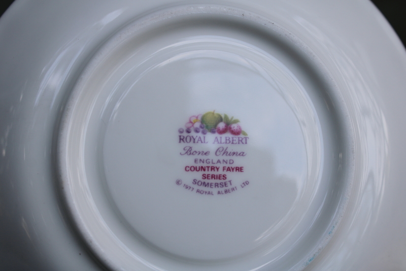 photo of vintage Royal Albert bone china tea cup & saucer set, Somerset Country Fayre fruit pattern  #4
