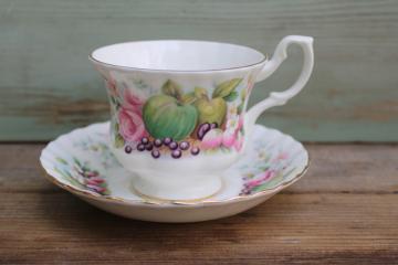vintage Royal Albert bone china tea cup & saucer set, Somerset Country Fayre fruit pattern 