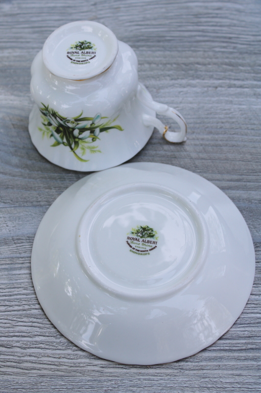 photo of vintage Royal Albert bone china tea cup & saucer, Flower of the Month series January Snowdrops #3