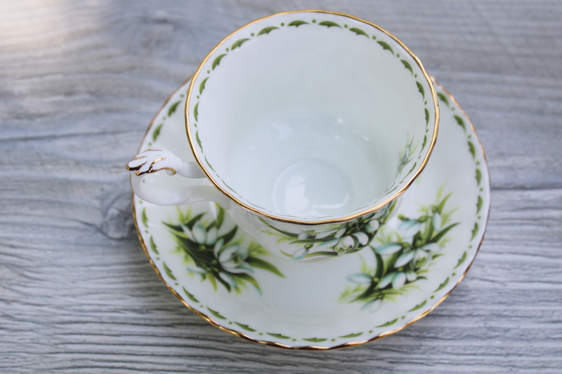 photo of vintage Royal Albert bone china tea cup & saucer, Flower of the Month series January Snowdrops #5