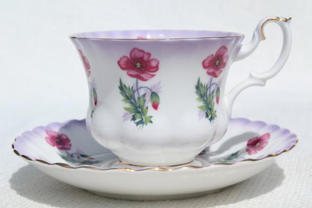 photo of vintage Royal Albert bone china tea cup & saucer, pink poppy floral poppies #4469 #1