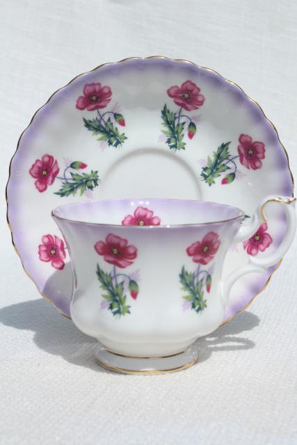 photo of vintage Royal Albert bone china tea cup & saucer, pink poppy floral poppies #4469 #2