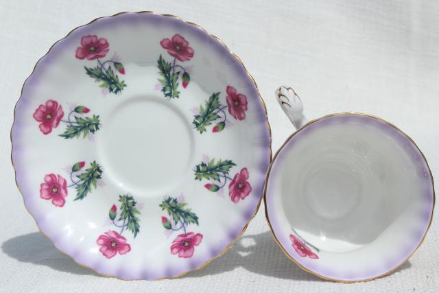 photo of vintage Royal Albert bone china tea cup & saucer, pink poppy floral poppies #4469 #5