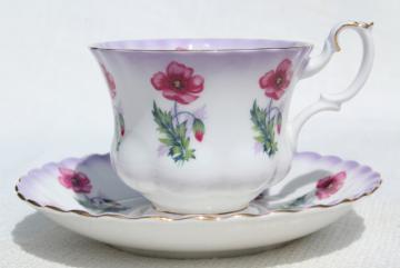 catalog photo of vintage Royal Albert bone china tea cup & saucer, pink poppy floral poppies #4469