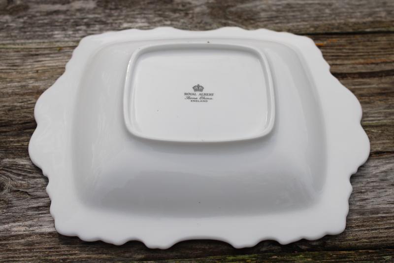 photo of vintage Royal Albert sandwich tray or dish, plain pure white bone china #3