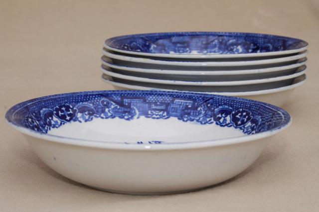 photo of vintage Royal Bassett blue willow china fruit bowls set of 6, made in England #3