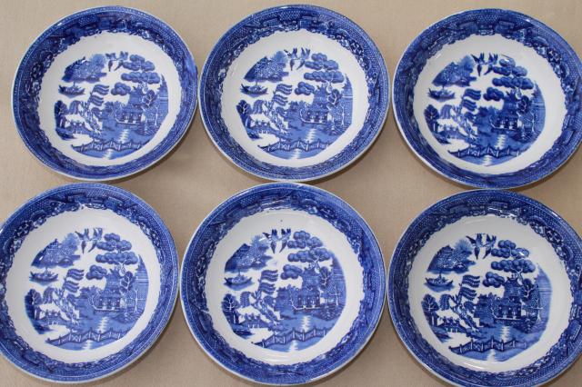 photo of vintage Royal Bassett blue willow china fruit bowls set of 6, made in England #4