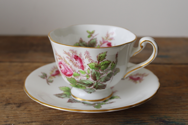 photo of vintage Royal Chelsea bone china tea cup & saucer pink moss rose pattern  #1