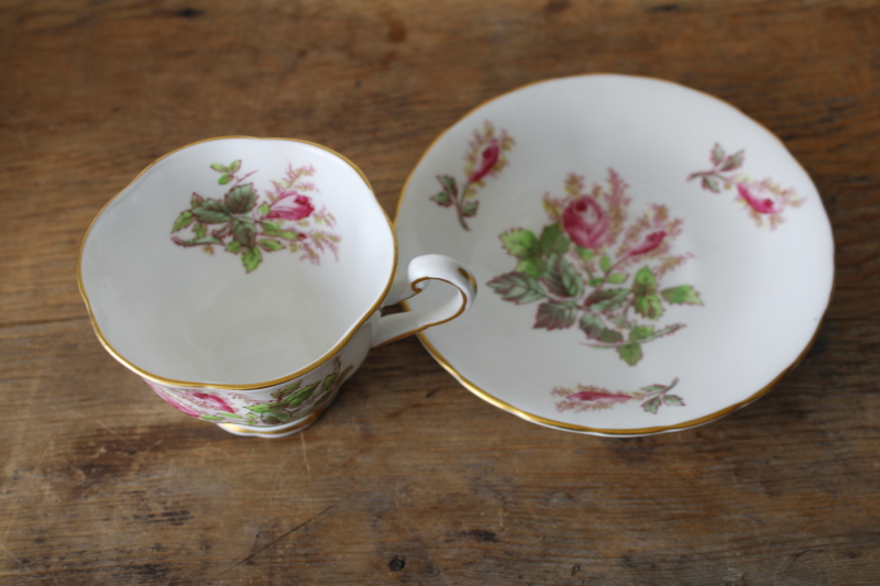 photo of vintage Royal Chelsea bone china tea cup & saucer pink moss rose pattern  #2