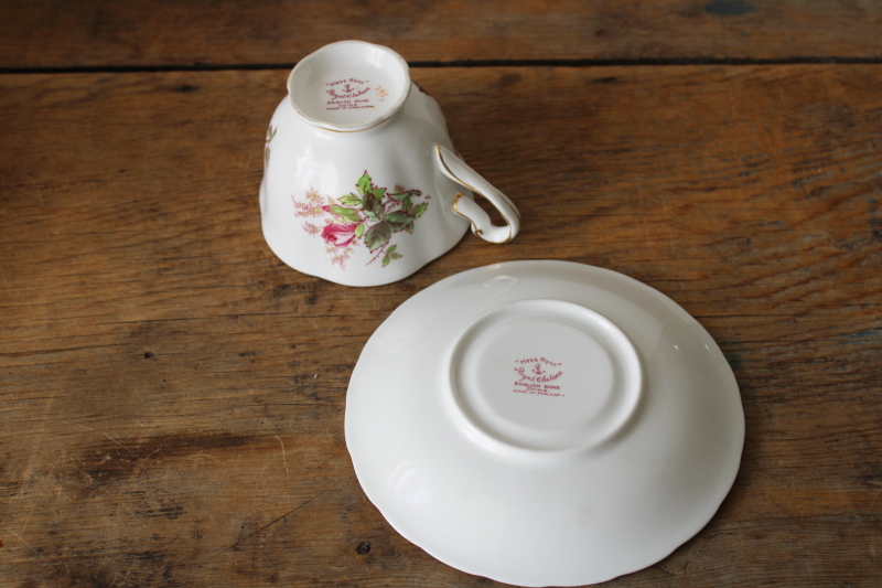 photo of vintage Royal Chelsea bone china tea cup & saucer pink moss rose pattern  #3