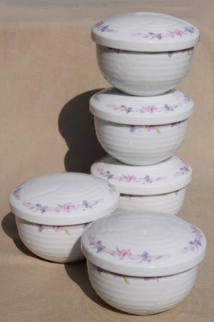 photo of vintage Royal China Korea silk white floral pattern covered bowls or rice dishes #1