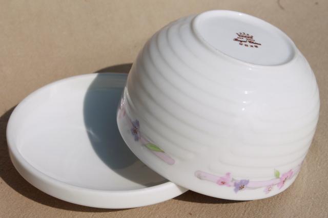 photo of vintage Royal China Korea silk white floral pattern covered bowls or rice dishes #2