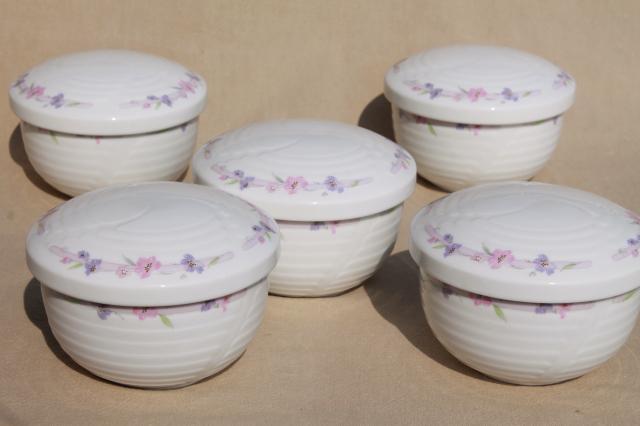 photo of vintage Royal China Korea silk white floral pattern covered bowls or rice dishes #3