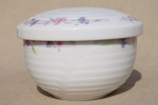 photo of vintage Royal China Korea silk white floral pattern covered bowls or rice dishes #4