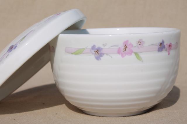 photo of vintage Royal China Korea silk white floral pattern covered bowls or rice dishes #5