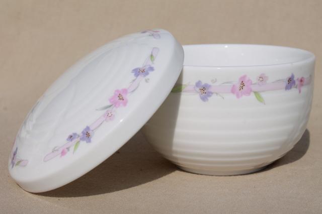 photo of vintage Royal China Korea silk white floral pattern covered bowls or rice dishes #6