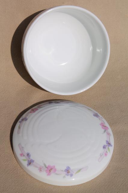 photo of vintage Royal China Korea silk white floral pattern covered bowls or rice dishes #7