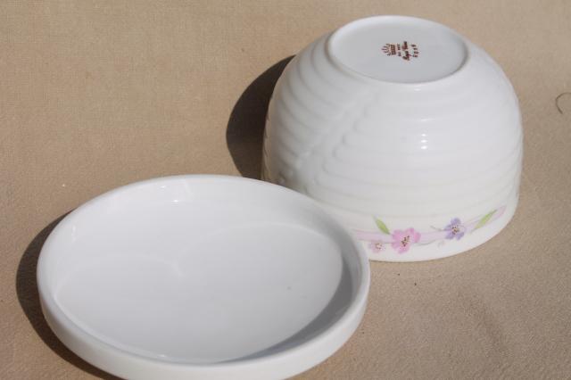 photo of vintage Royal China Korea silk white floral pattern covered bowls or rice dishes #8