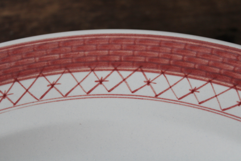 photo of vintage Royal Copenhagen faience, rare red & white Tranquebar hand painted ceramic huge round tray or charger plate  #2