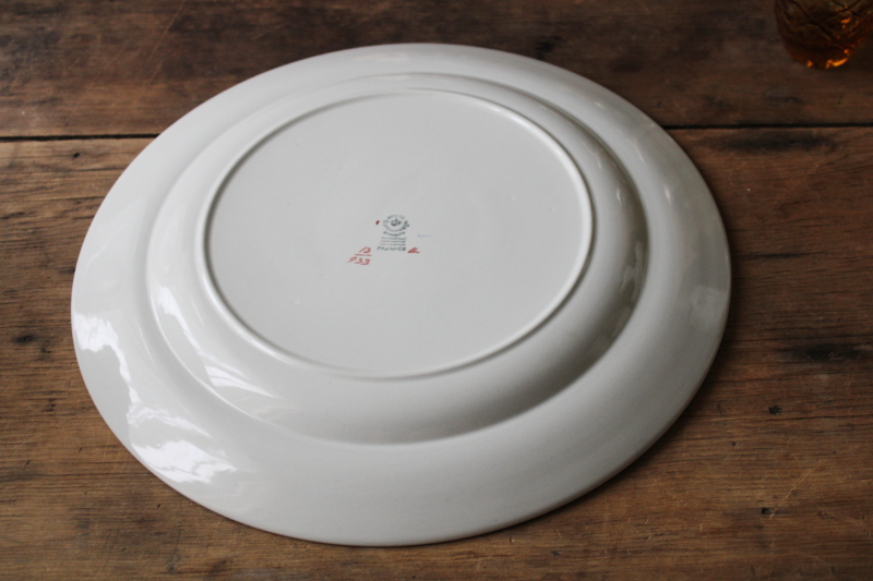 photo of vintage Royal Copenhagen faience, rare red & white Tranquebar hand painted ceramic huge round tray or charger plate  #4
