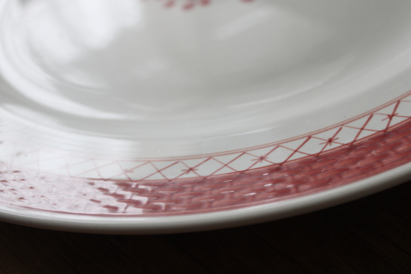 photo of vintage Royal Copenhagen faience, rare red & white Tranquebar hand painted ceramic huge round tray or charger plate  #6