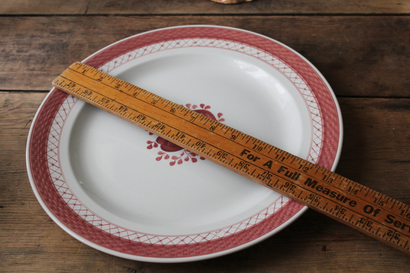 photo of vintage Royal Copenhagen faience, rare red & white Tranquebar hand painted ceramic huge round tray or charger plate  #7