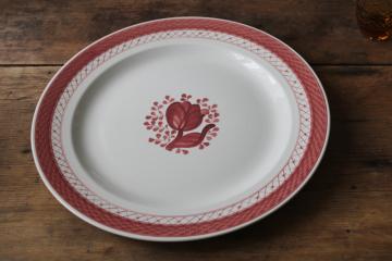 catalog photo of vintage Royal Copenhagen faience, rare red & white Tranquebar hand painted ceramic huge round tray or charger plate 