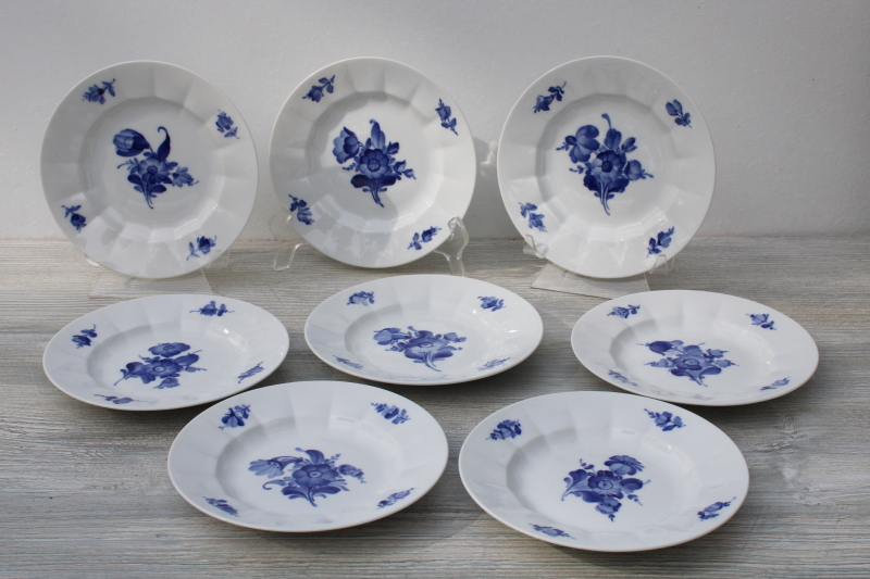 photo of vintage Royal Copenhagen porcelain bread & butter plates, blue flowers fluted ribbed shape #1