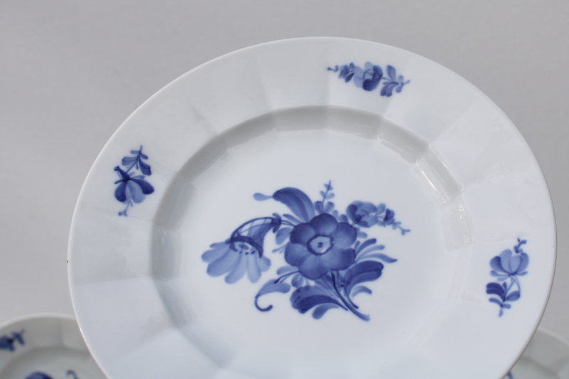 photo of vintage Royal Copenhagen porcelain bread & butter plates, blue flowers fluted ribbed shape #2