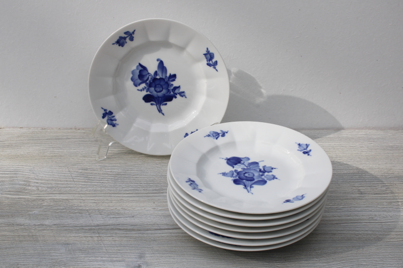 photo of vintage Royal Copenhagen porcelain bread & butter plates, blue flowers fluted ribbed shape #4