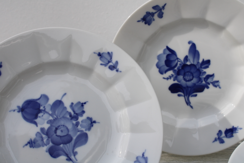 photo of vintage Royal Copenhagen porcelain bread & butter plates, blue flowers fluted ribbed shape #5