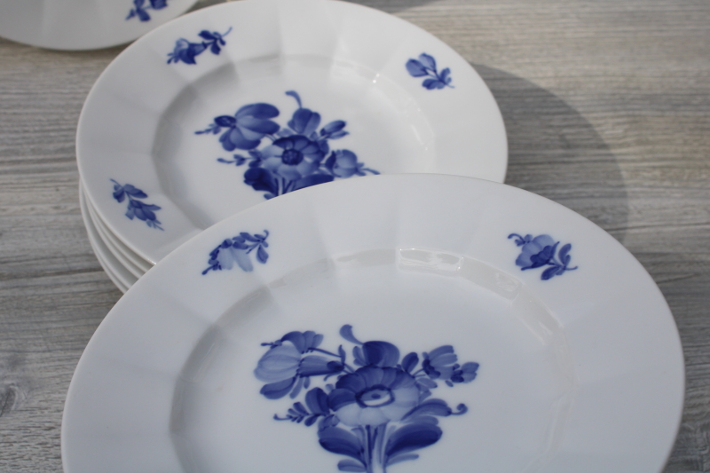 photo of vintage Royal Copenhagen porcelain bread & butter plates, blue flowers fluted ribbed shape #6