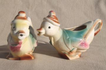 catalog photo of vintage Royal Copley / Spaulding duck creamers, cream milk pitcher ducklings