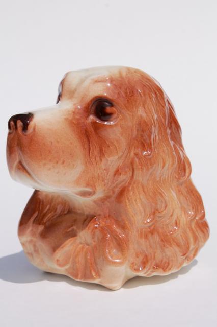 photo of vintage Royal Copley ceramic wall pocket vase, cocker spaniel dog #1