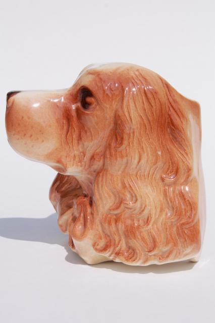 photo of vintage Royal Copley ceramic wall pocket vase, cocker spaniel dog #2