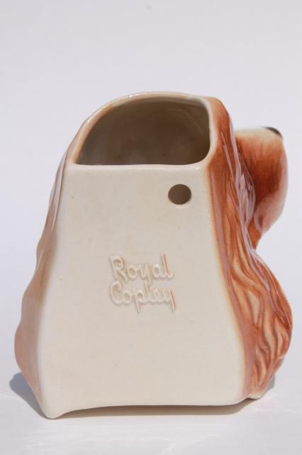 photo of vintage Royal Copley ceramic wall pocket vase, cocker spaniel dog #4