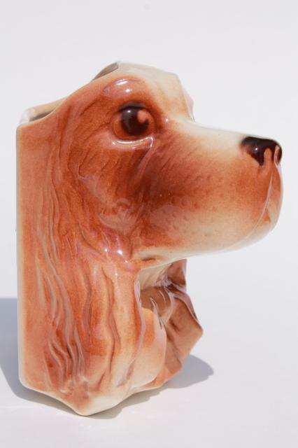 photo of vintage Royal Copley ceramic wall pocket vase, cocker spaniel dog #5