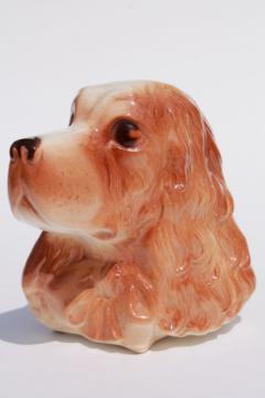 catalog photo of vintage Royal Copley ceramic wall pocket vase, cocker spaniel dog