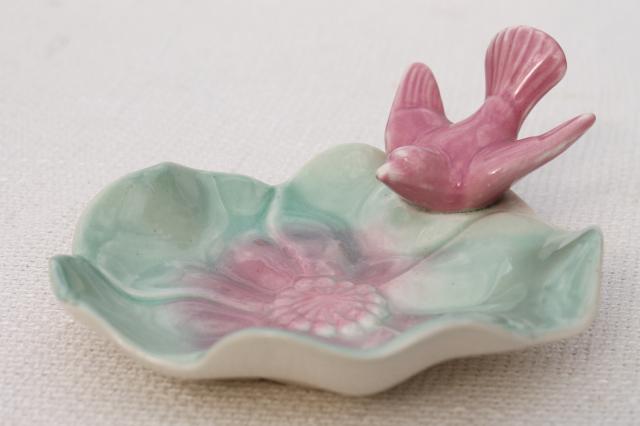 photo of vintage Royal Copley china bird & flower pin dish or catch all for trinkets & jewelry #1