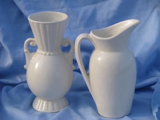 photo of vintage Royal Copley shabby roses china, ivory ewer pitcher and urn vase #2