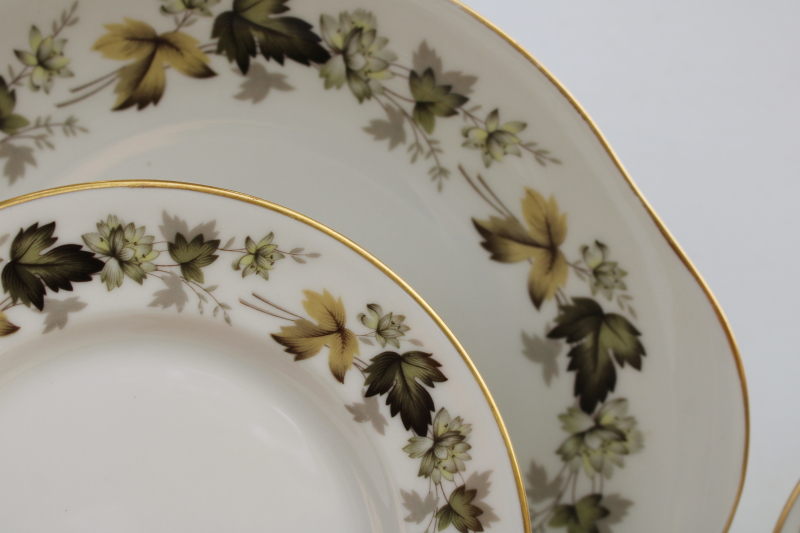 photo of vintage Royal Doulton England Larchmont leaves border china dessert set, cake tray & small plates  #2