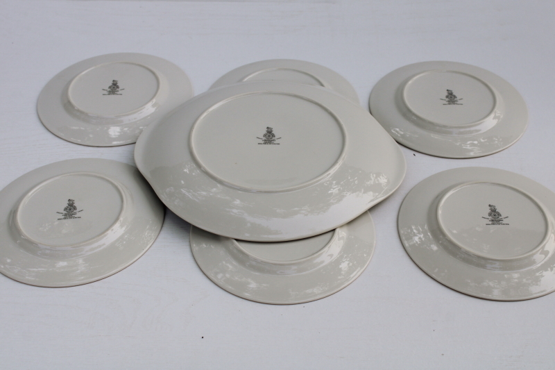 photo of vintage Royal Doulton England Larchmont leaves border china dessert set, cake tray & small plates  #6